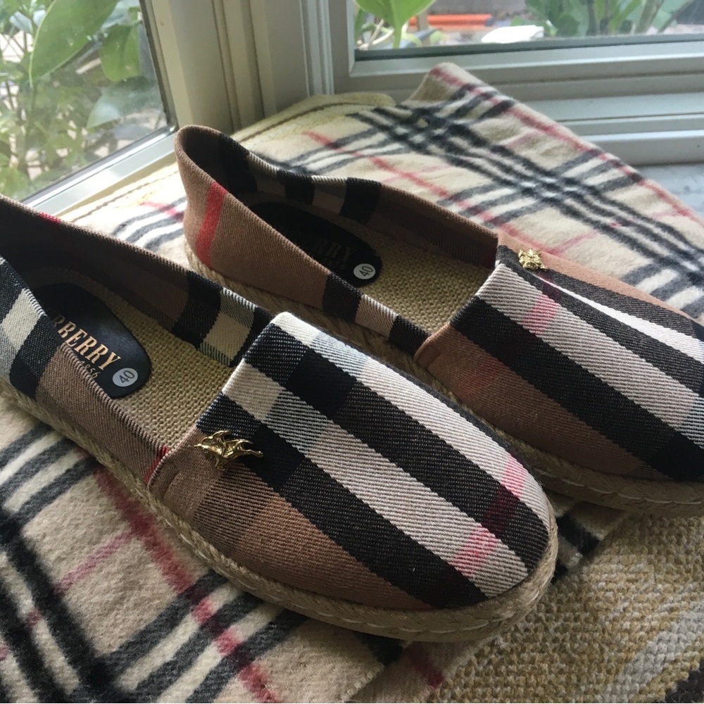 Burberry Beige, Black and Pink Nova Check Espadrille Flats